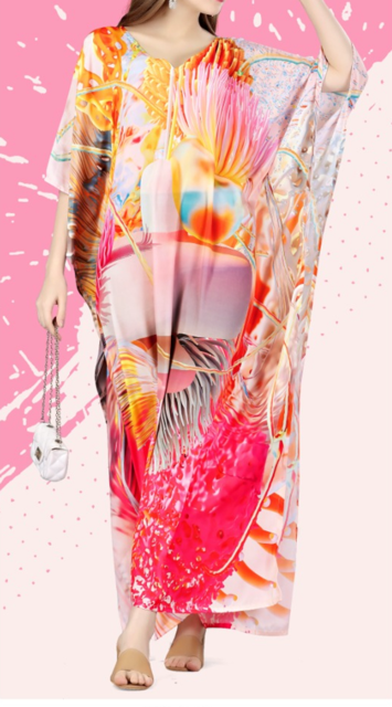 Digital Print Pink Silk Kaftan 
