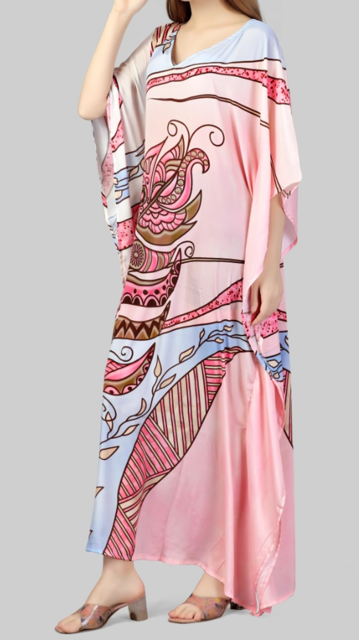 Digital Print Baby Pink Silk Kaftan 