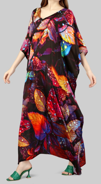 Digital Print Dark Multicolor Silk Kaftan
