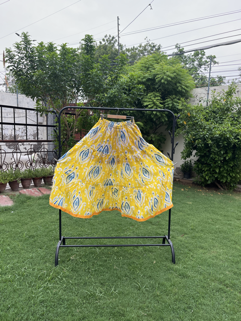 Tiered Cotton Yellow Indian Skirt