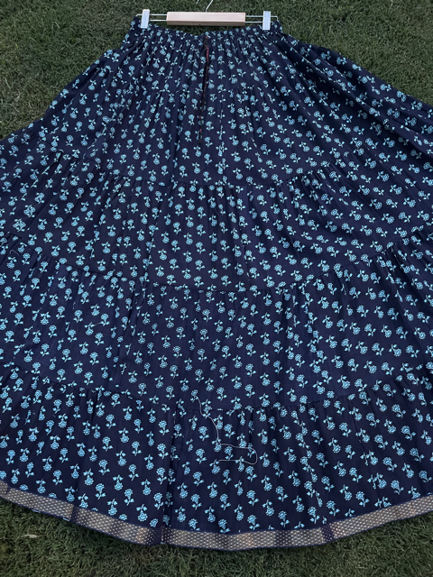 Tiered Cotton Navy Blue Indian Skirt