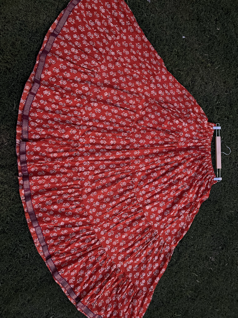 Tiered Cotton Red Indian Skirt
