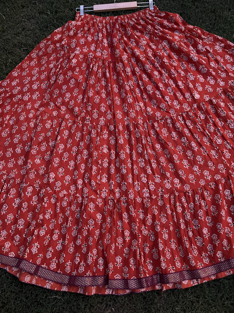 Tiered Cotton Red Indian Skirt
