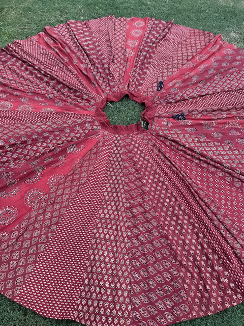 Ajrakh Cotton Flared Maroon Skirt
