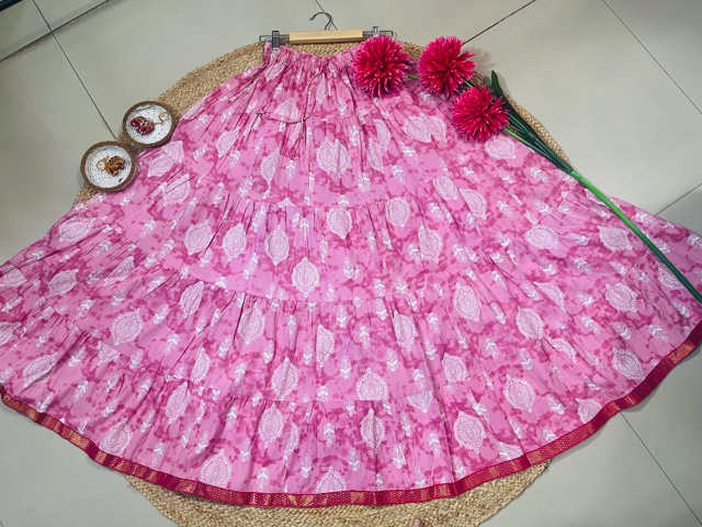 Tiered Cotton Pink Indian Skirt