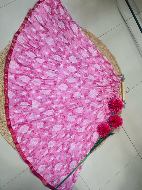 Tiered Cotton Pink Indian Skirt