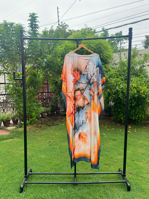 Digital Print Orange Silk Kaftan