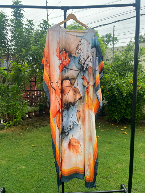 Digital Print Orange Silk Kaftan