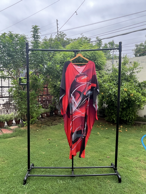 Digital Print  Red Black Silk Kaftan