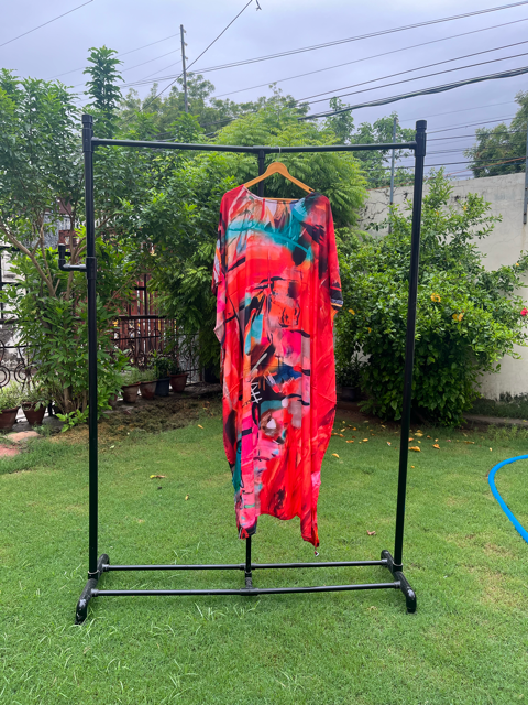 Digital Print Red Silk Kaftan 
