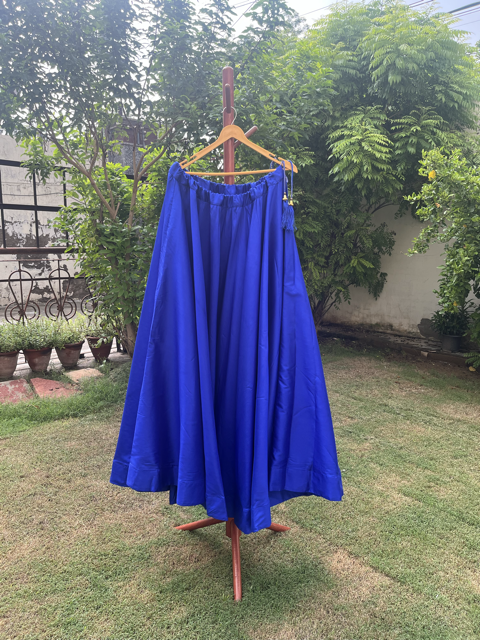 Flared Royal Blue Silk Indian Skirt