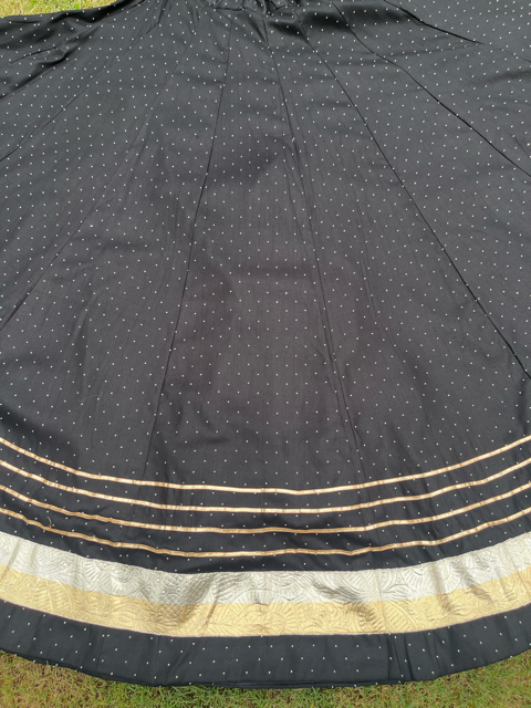Mukesh Flared Black Barkha Rayon Cotton Skirt