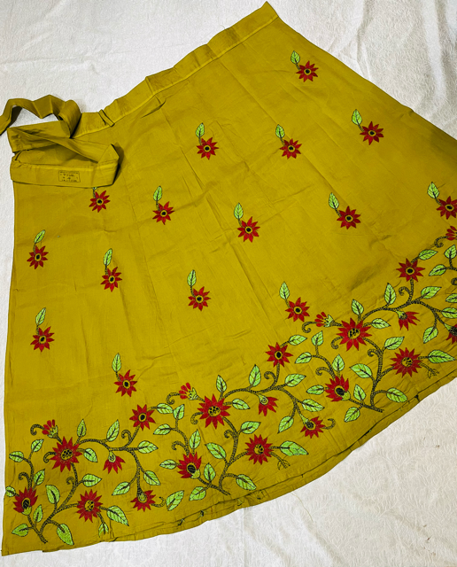 Kantha Yellow Cotton Wrap Skirt