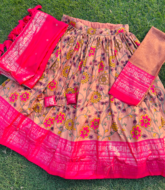 Tussar Fuchsia Beige Rajshree Lehenga