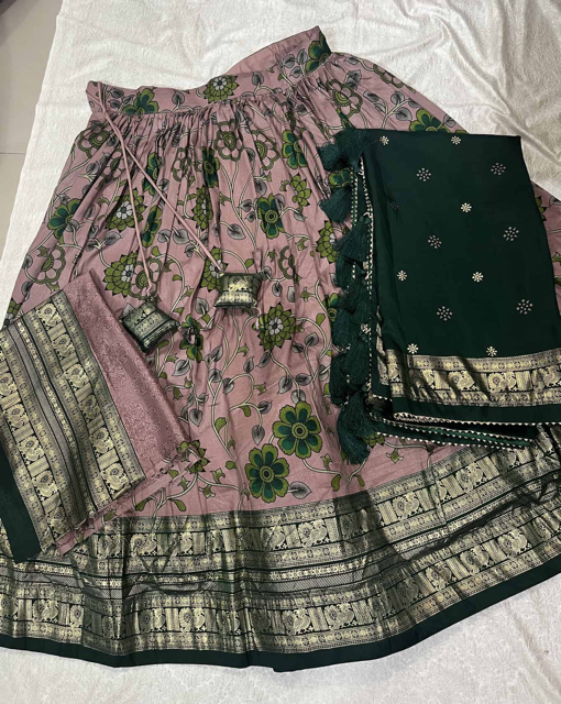 Tussar Onion Pink Green Vrinda Lehenga