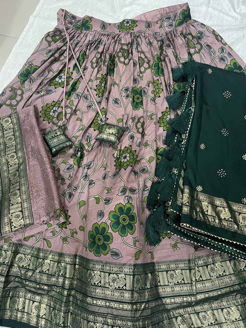 Tussar Onion Pink Green Vrinda Lehenga