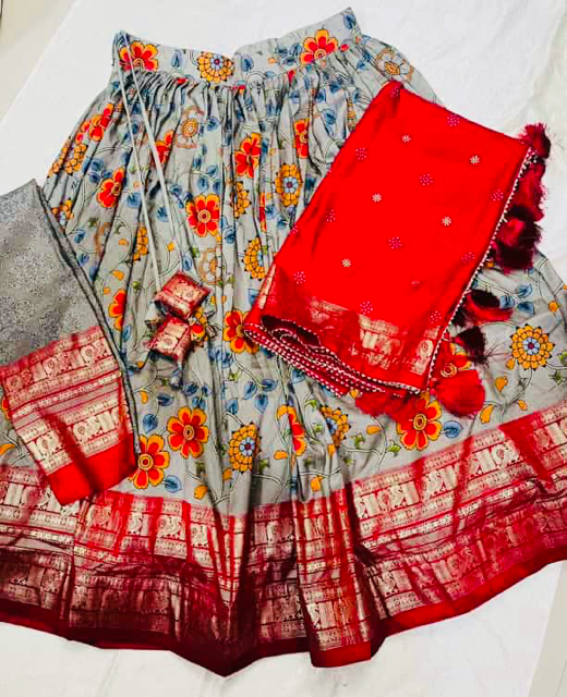 Tussar Red Gray Ruchi Lehenga