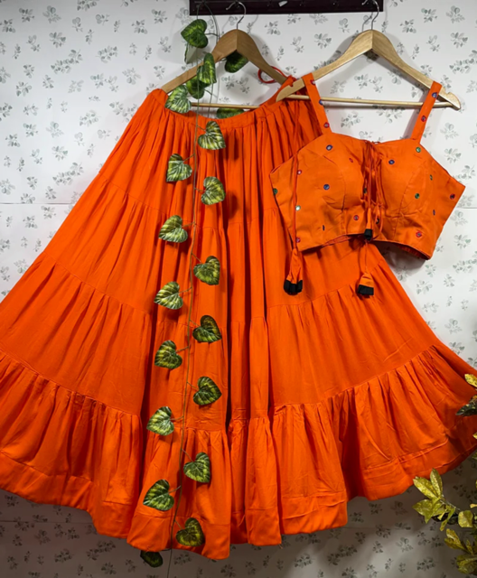 Orange Chikki skirt Set