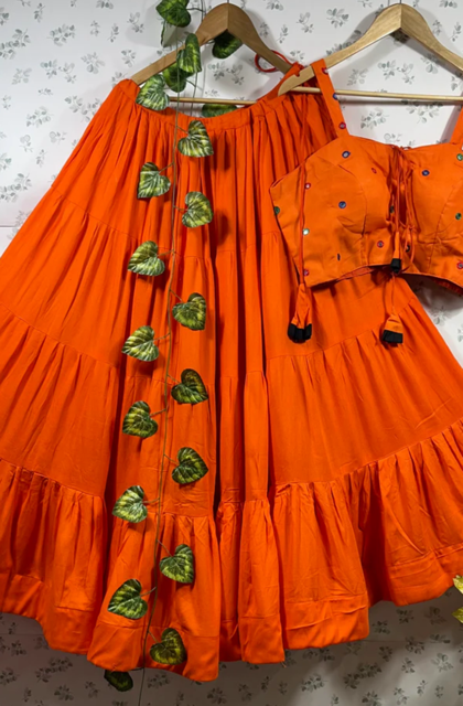 Orange Chikki skirt Set