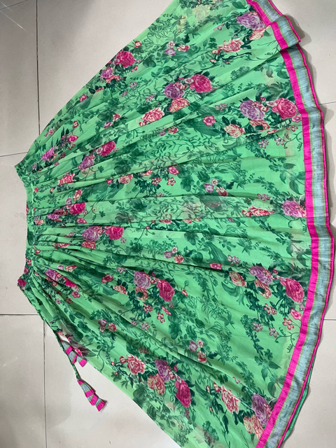 Green Leafy Georgette Skirt