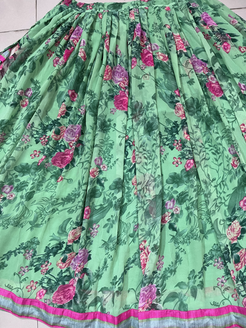 Green Leafy Georgette Skirt