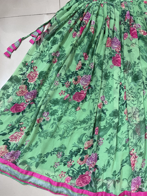 Green Leafy Georgette Skirt