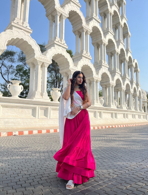 Chic Rayon Fuchsia Skirt Set