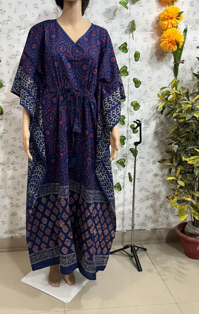 Block Print Blue Dolly Cotton Kaftan