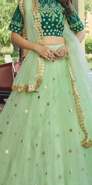 Green Nidhi Net Lehenga