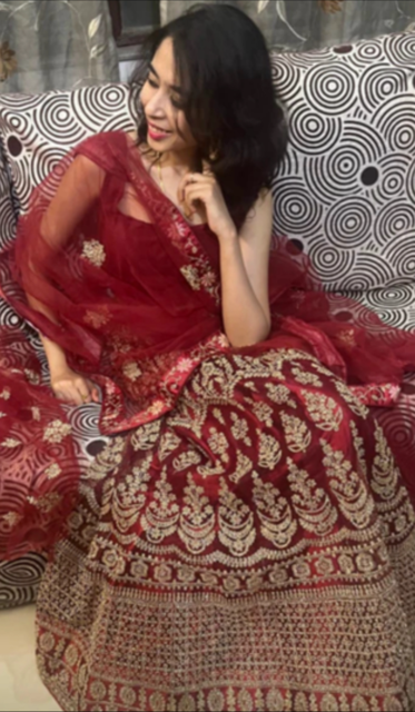 Maroon Mauli Net Lehenga