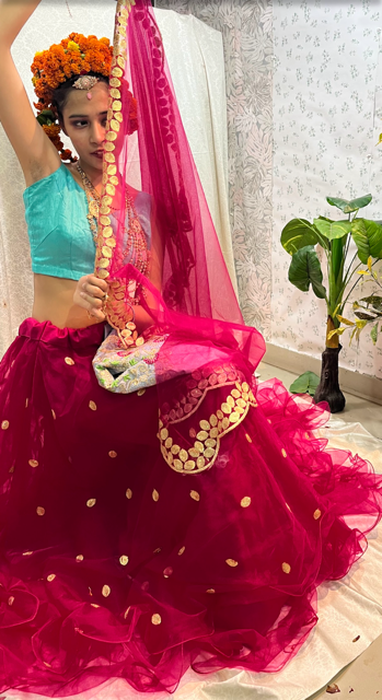 Magenta Manya Net Lehenga