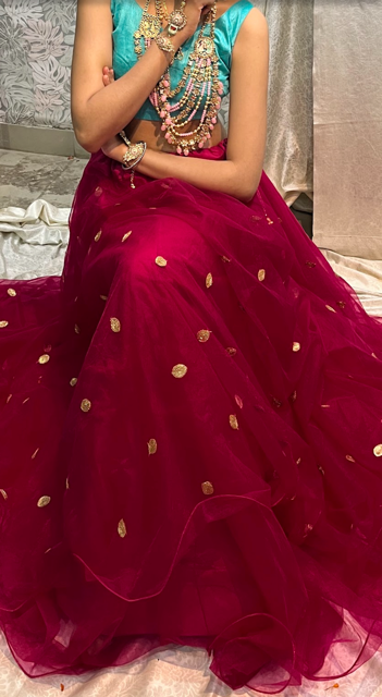 Magenta Manya Net Lehenga