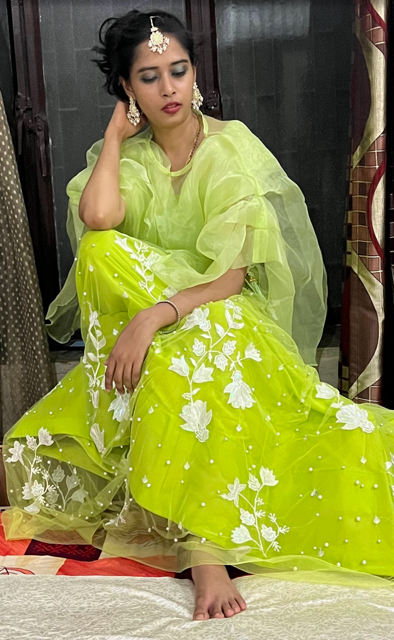 Green Chani Net Lehenga