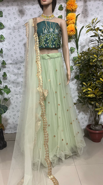 Green Nidhi Net Lehenga