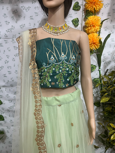 Green Nidhi Net Lehenga