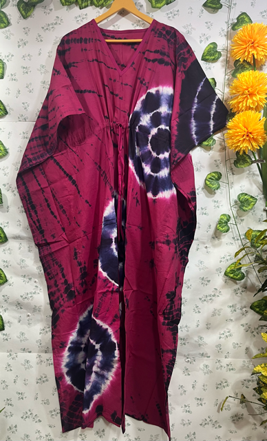 Block Print Fuchsia Cheenu Cotton Kaftan