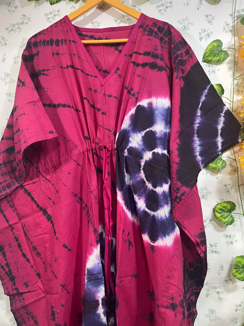 Block Print Fuchsia Cheenu Cotton Kaftan