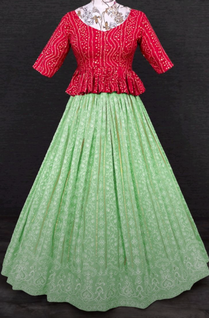 Green Georgette Agate Skirt Set