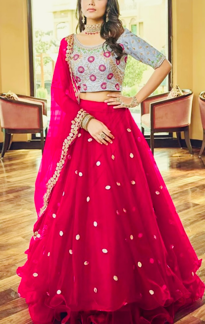 Magenta Manya Net Lehenga