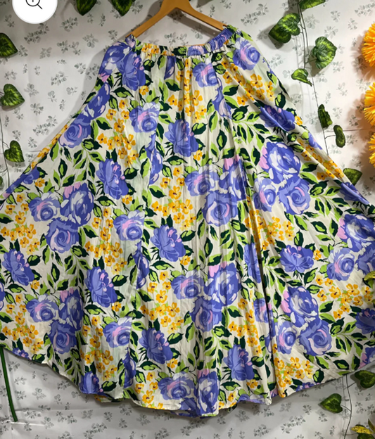 Purple Flowery Crepe Skirt