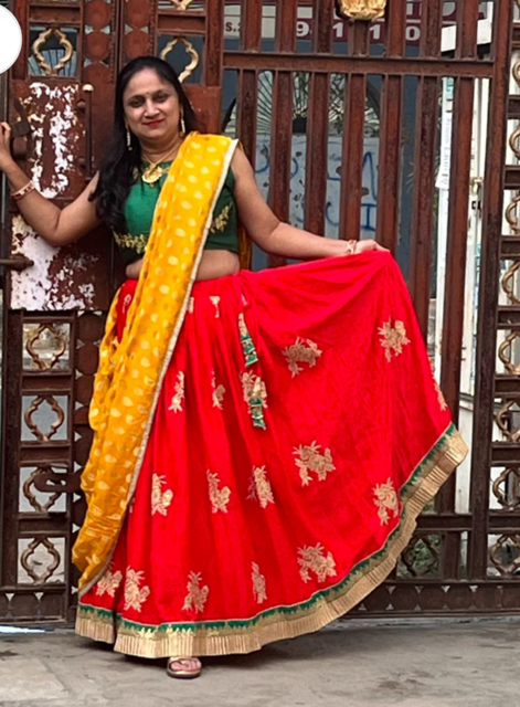 Red Lali Crepe Silk Lehenga