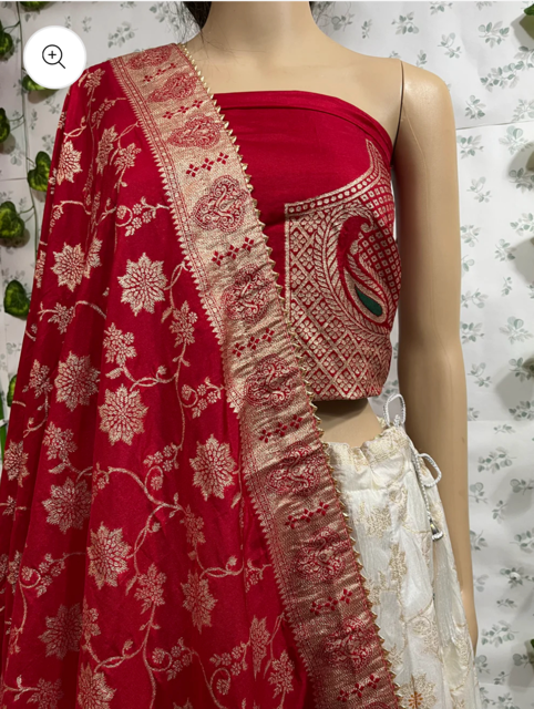 White Red Silky Lehenga