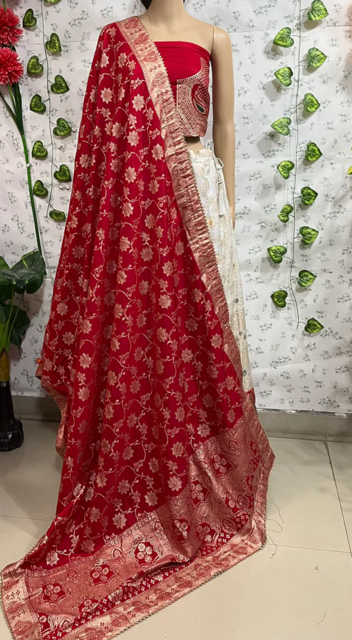 White Red Silky Lehenga