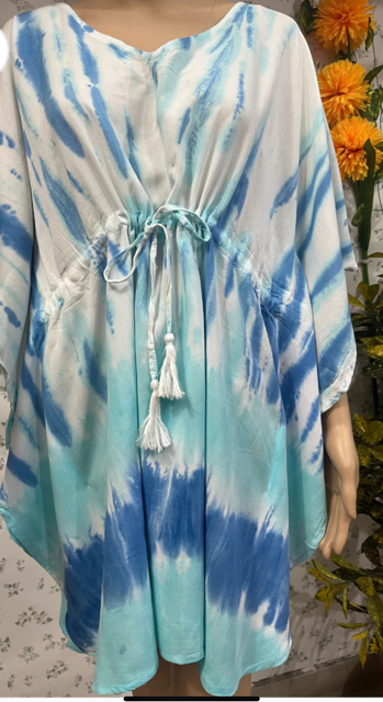 White Blue Tie-Die Short Kaftan