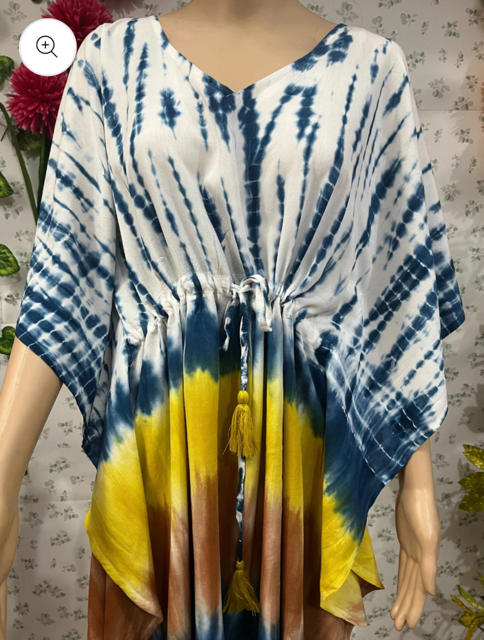 Blue white Tie-Die Short Kaftan