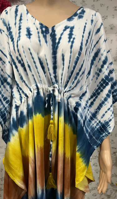 Blue white Tie-Die Short Kaftan