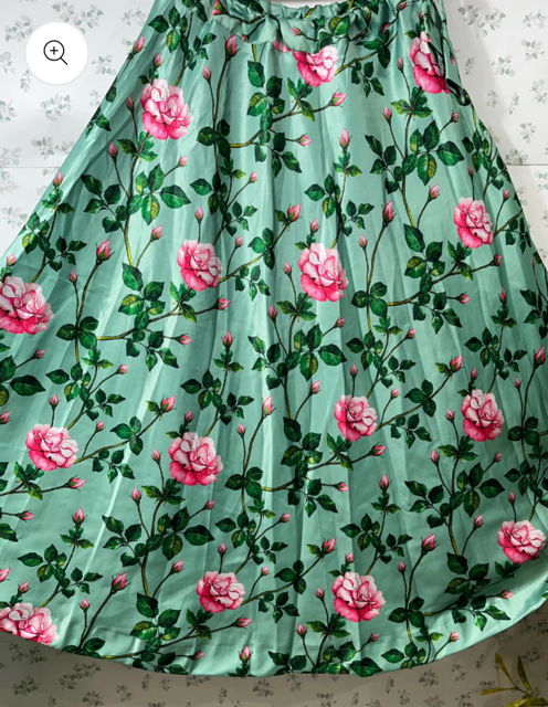 Green Floral Satin Silk Skirt