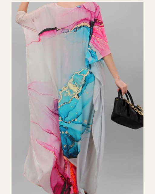 Digital Print Pink Blue Sheeba Silk Kaftan