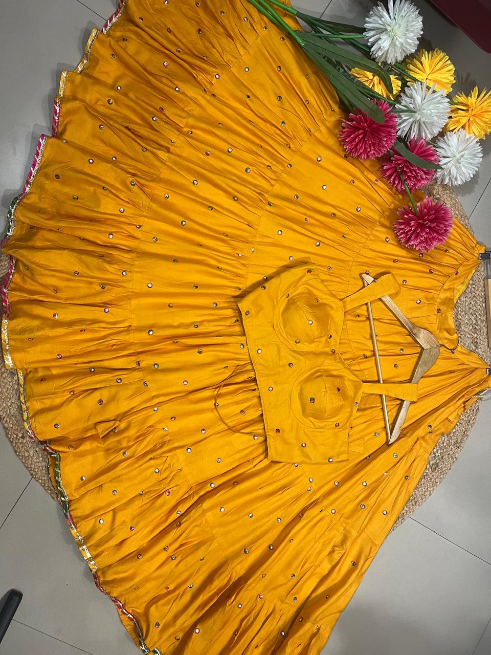 Flared Yellow Yogita Rayon Skirt Set