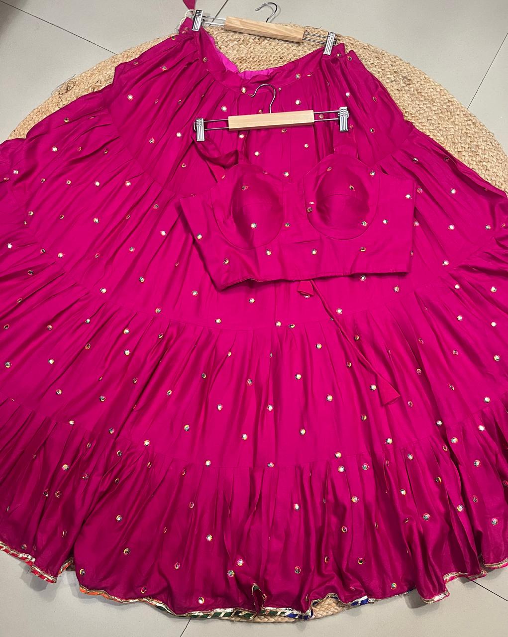 Flared Fuchsia Mohini Rayon Skirt Set